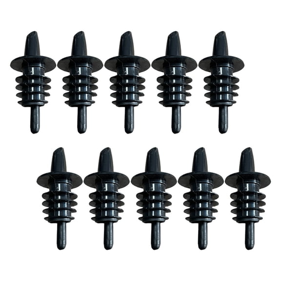 ROMANSENTIAL 10Pcs Plastic Wine Pourers Black with Bottle Stoppers for Controlled Wine Serving