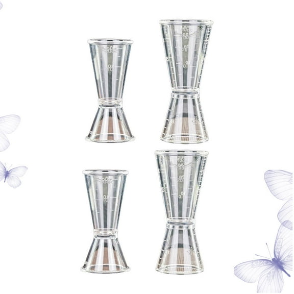 WHAMVOX Professional Bartender Doublehead Measuring Cup for Bar Use Transparent Plastic with Fine Graduations 4pcs Size S and L