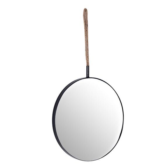 WHAMVOX Punch-free Mirror Retro Rope Wall Hanging Mirror Exquisite Makeup Mirror Decorative Mirror for Home Bathroom Bedroom (Black of Edge, Round Shape)