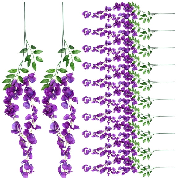 WHAMVOX Purple Artificial Flower Vines for Party Use Create Rustic Feeling with 12pcs Plastic Wisteria
