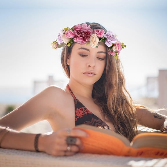 WHAMVOX Purple Silk Flower Crown for Women with Realistic Simulation Flowers and Adjustable Design Fits Most Sizes