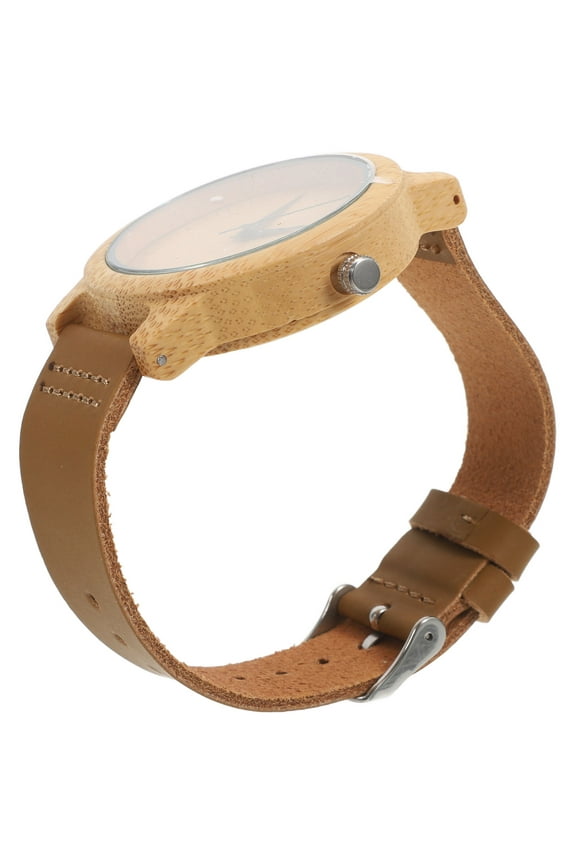 Quartz Watch Wooden Surface Fashion Wristwatch PU Belt Quartz Wristwatch for Men Male
