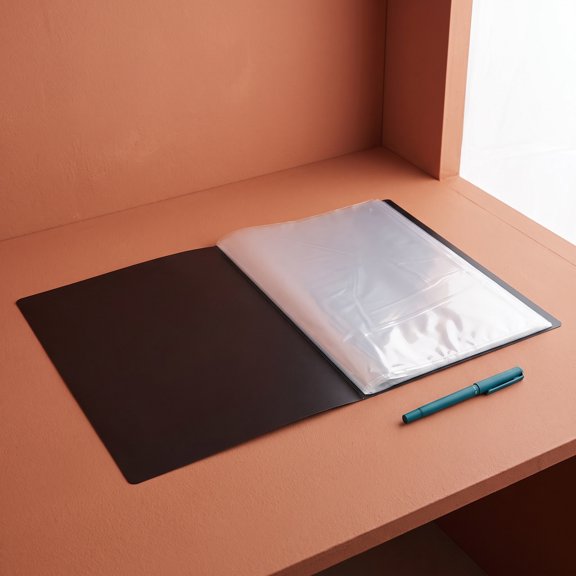 KHBUAB Lightweight Black Plastic File Folder with Clear Sheet Protectors for Art and Business Documents