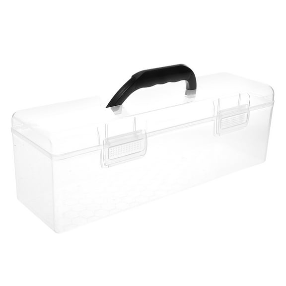 WHAMVOX Rectangular Transparent Paint Brush Holder with Handle Large Capacity Storage Box for Artist Tools Clear Plastic Organizer for Painting Supplies