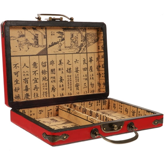WHAMVOX Wood Mahjong Container Mahjong Storage Box Mahjong Box With Handle Mahjong Holder