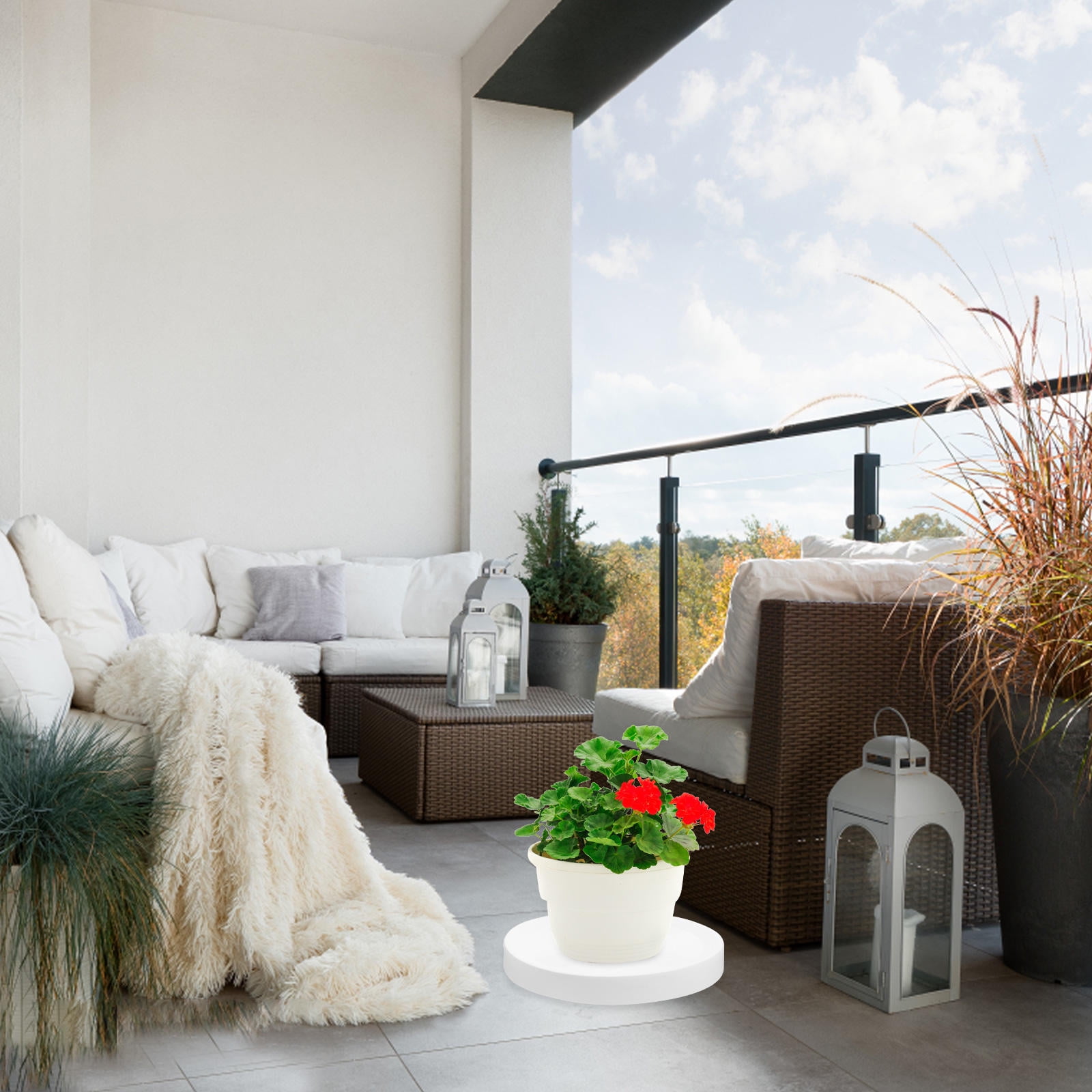 WHAMVOX Removable Flower Pot Tray Garden Roller Plant Pots Indoor White ...