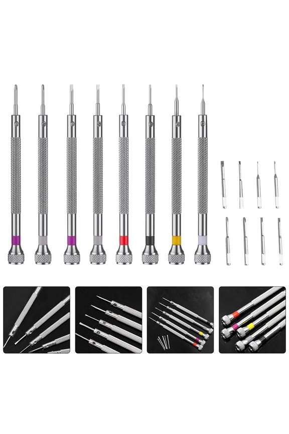 WHAMVOX Repairing Screwdriver Portable Steel Tool for Watch Glasses Jewelry and Electronics Silver 8 Sets