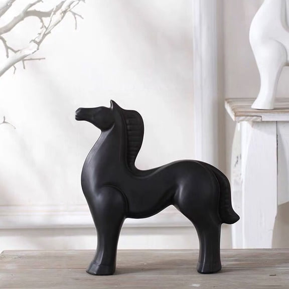 WHAMVOX Retro Ceramic Horse Ornaments Living Room Decor Office 22X20X6.5CM Black