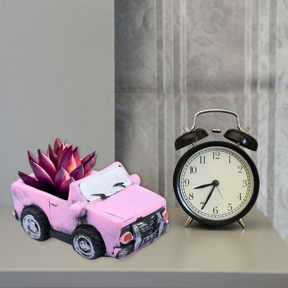 WHAMVOX Retro Creative Pink Car Planter for Succulent Plants with Drainage Hole Cement Mini Basin for Home