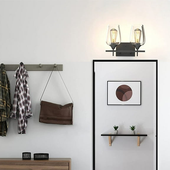 WHAMVOX  Retro Wall Lamp Round Chrome Lighted Mirror Bathroom Lights Fixture Black