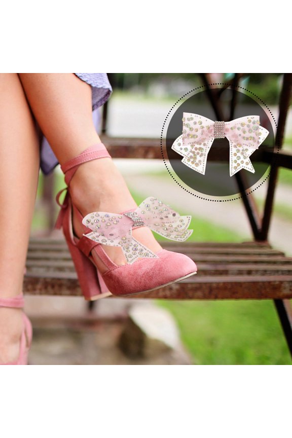 Rhinestone Gauze Bow for Wedding Shoe Decoration Bridal DIY Accessory Pink 2.5 Inch