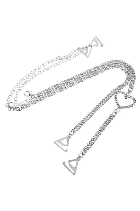 Rhinestone Lingerie Straps 1 Pair Metal Silver Luxury Wide Straps Underwear 17.72x0.59x0.20In