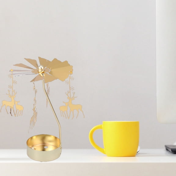 WHAMVOX Romantic Rotation Candlestick Snowflake Candle Holder Revolving Door Windmill Candleholder Candle Tea Light Holder For Holiday (Golden)