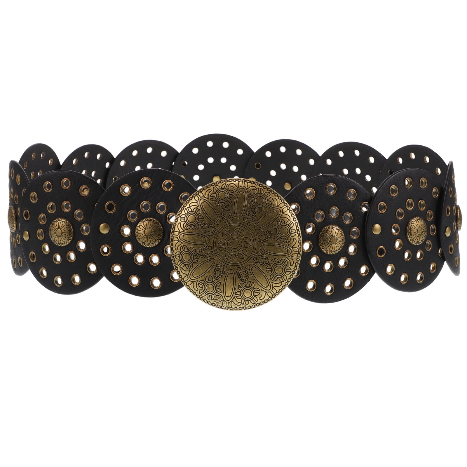 5649 Wide Disc Belt For Women Vintage Leather Hollow Out Round Western Suyi Wide Disc Belt for Women Leather Hollow Out Round Belts  main image 3
