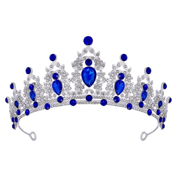 WHAMVOX Royal Queen Tiara Prom Crown Rhinestone Tiara Headwears for Weddings, Birthdays, Cosplay Events, and Special Occasions Hair Accessories Dark Blue