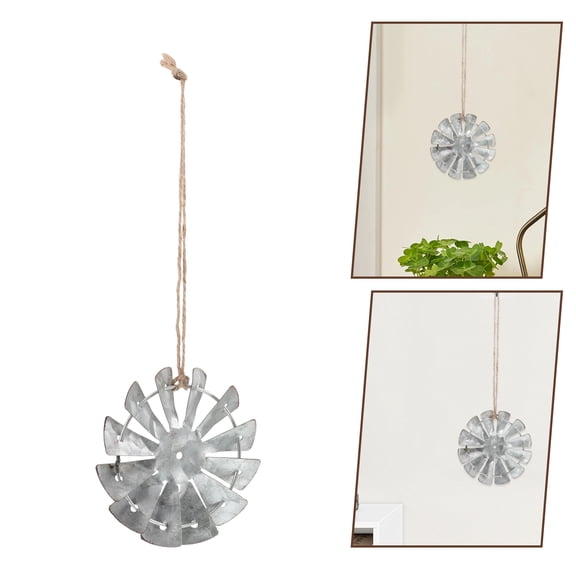 WHAMVOX Rustic Farmhouse Metal Windmill Wall Hanging Decoration Iron Silver For Decor 12.5 Inches