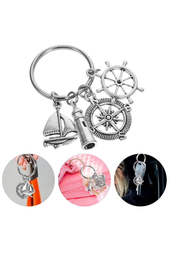 Sailing Keychain Sailboat Nautical Decorations Compass Silver