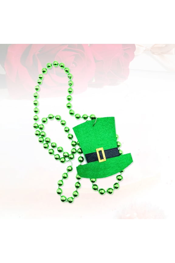 Saint Patrick's Hat Beaded Necklace Plastic Pendant Green Necklaces Party Accessory (82cm)