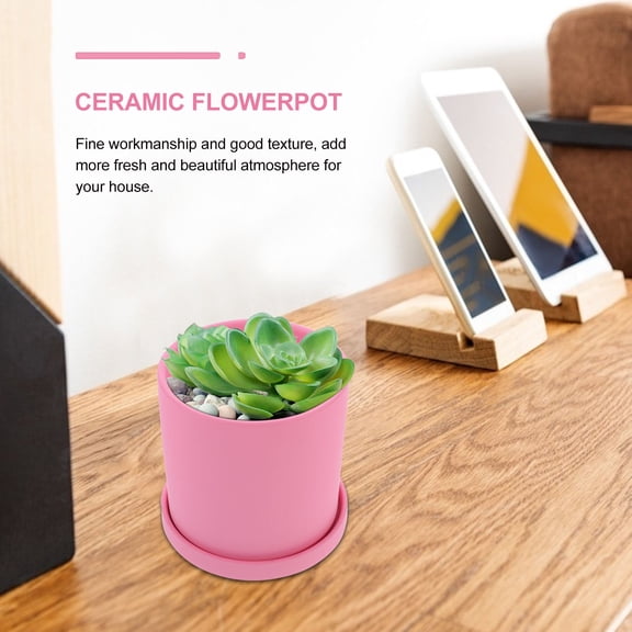YSNOOWE 1Pc Pink Ceramic Plant Holder for Flowers and Succulents Indoors