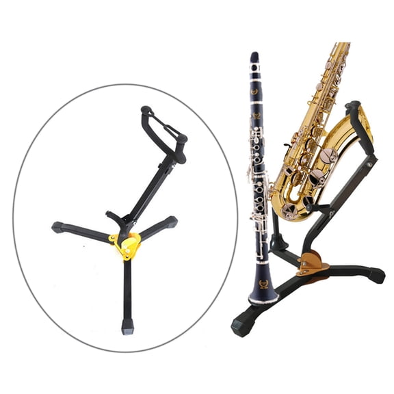 ROMANSENTIAL Foldable Black Saxophone Stand with Triangular Stability and Removable Upper Sponge for Instruments