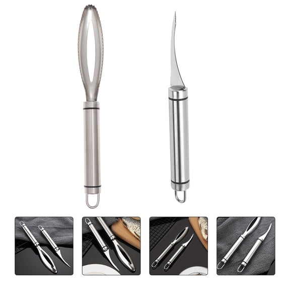 YSNOOWE Stainless Steel Fish Scale Remover and Shrimp Cutter Tool Set 304 Kitchen Gadget for Easy Seafood Preparation