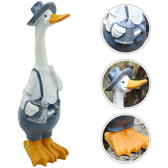 SEWCHICS Resin Animal Statue Duck Figurine Grey 1Set For Home