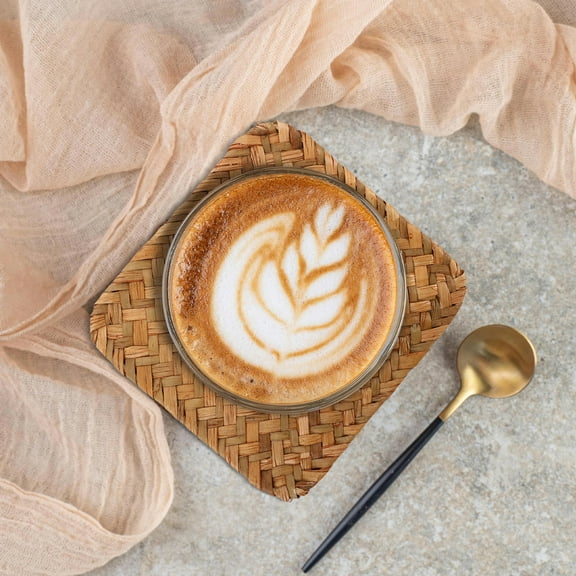 WHAMVOX Seagrass Placemat 14x14 cm Retro Woven Table Mats Heat Resistant Coffee Mugs Mat Non-Slip Tea Cups Pad for Dining Room Kitchen Supplies