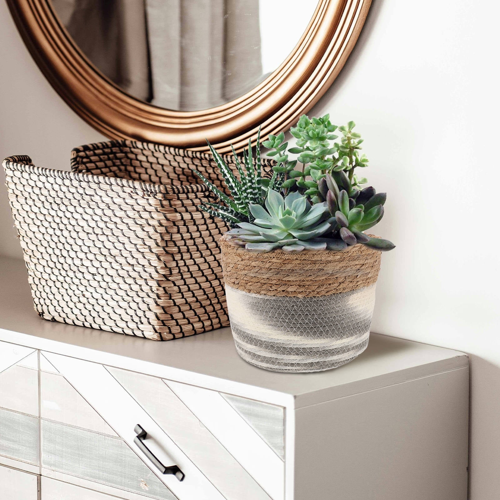 WHAMVOX Seagrass Planter Basket Flower Pots Woven Plant Basket Storage ...