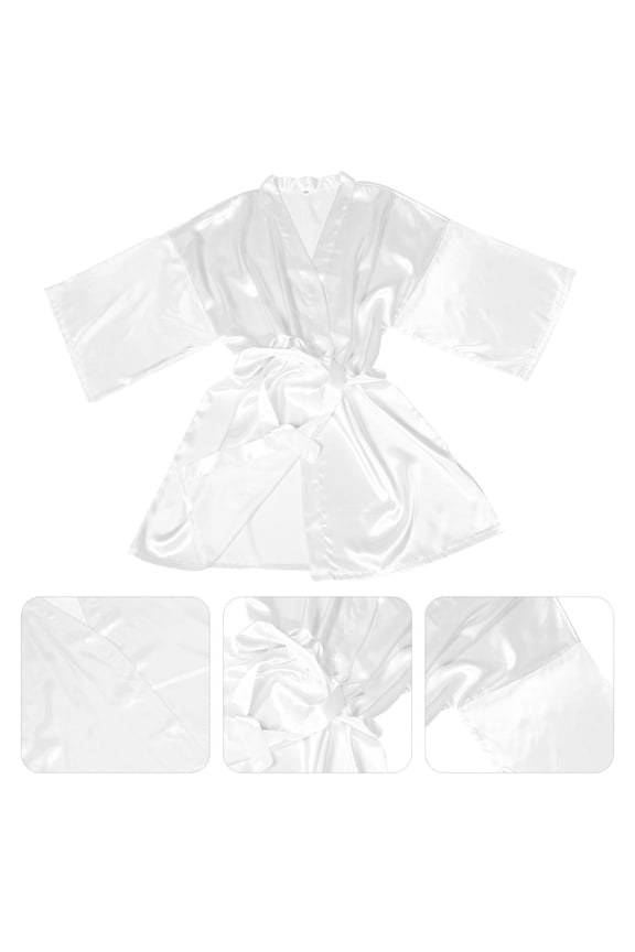 WHAMVOX Women's Seamless Short Bridesmaid Robe, Pretty White Satin Robe 142x94cm for Wedding and Bridal Party