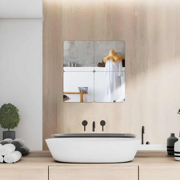 WHAMVOX Self Adhesive Mirror Tiles for Wall Decor Easy Installation Acrylic Material 4 Pieces