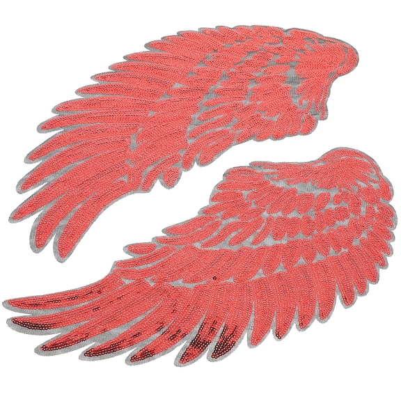 WHAMVOX Sequin Appliques Embellishments Wing Patch Cute Patches Embroidery Fabric for Sewing Red
