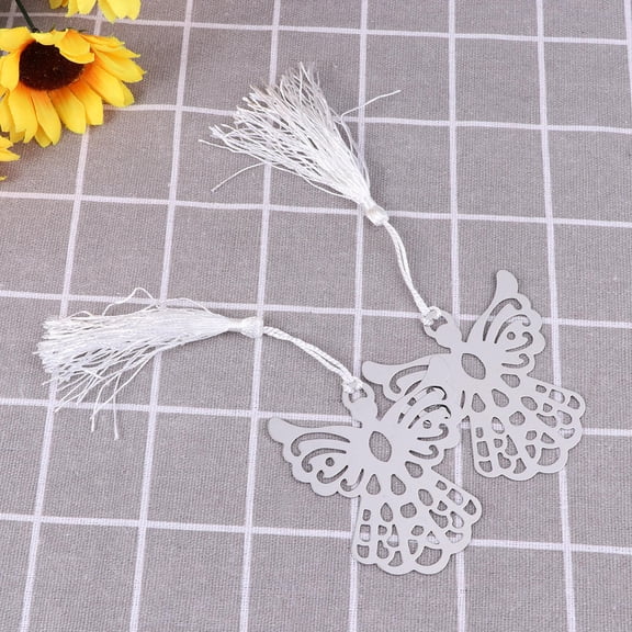 WHAMVOX Set of 6 Silver Metal Angel Bookmarks for Books Individually Gift Boxed with Satin Ribbon 7.1 x 6.6cm