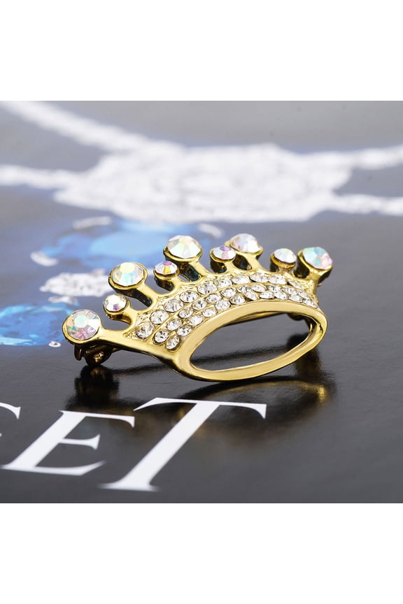 Golden Crown Brooch Rhinestone Alloy Bridal Wedding Stylish Pin
