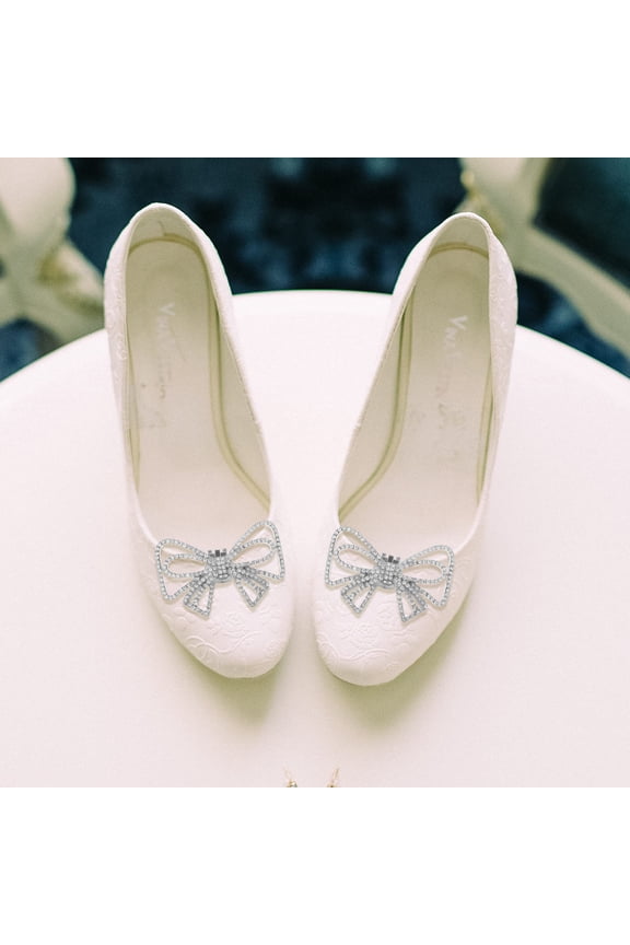 WHAMVOX Shoe Flower Jewelry Buckle Decoration Charms Bow Shoes Wedding Man Bride Silver