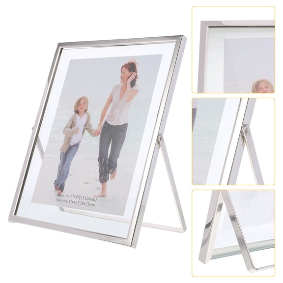 WHAMVOX Silver Crystal Glass Picture Frame for Display Stand Simple Elegant Home Decoration 4.7 Inch