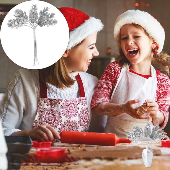 WHAMVOX Silver Plastic Pine Cone Sticks for Christmas Decorations 2 Pcs Lightweight and Realistic