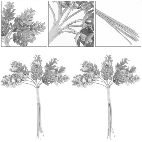 WHAMVOX Silver Plastic Pine Cone Sticks for Christmas Decorations Lightweight and Realistic 2 Pcs