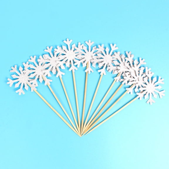 WHAMVOX Silver Snowflake Cake Toppers for Decoration with Glitter Design Paper Material 20 Pieces