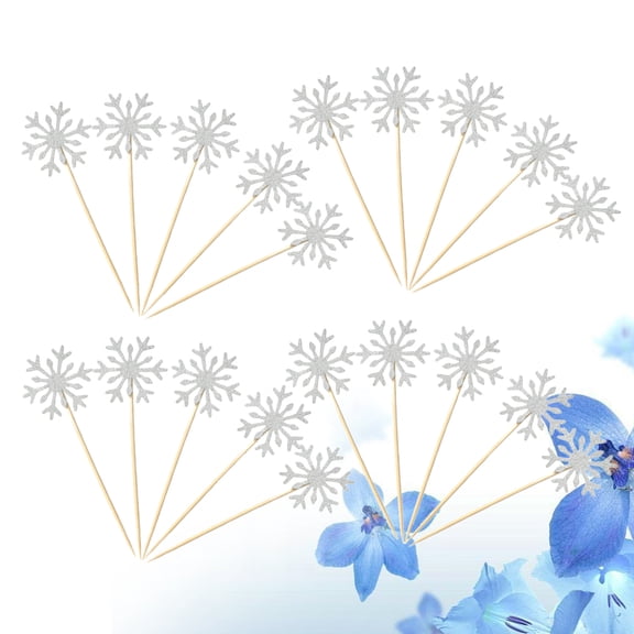 HOOWIFFY Cupcake Decorations Snowflake Birthday Party Favors Silver 20Pcs Paper