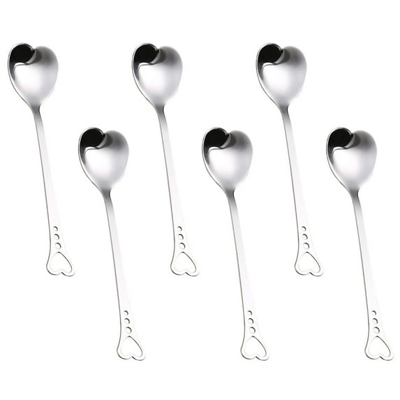 WHAMVOX Silver Stainless Steel Heart Shape Spoons Set for Coffee Tea and Dessert Kitchen Use 6pcs