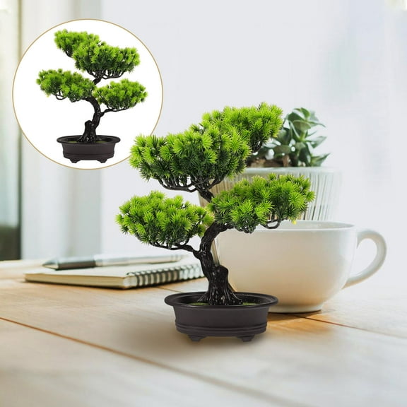 WHAMVOX Simulated Pine Potted Plant Bonsai Trees Cute Home Decor Green