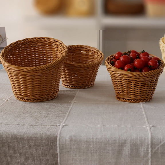 WHAMVOX Simulated Rattan Storage Basket for Home Made of Plastic in Coffee Color Medium Size