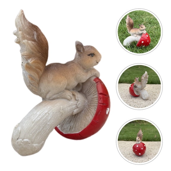 WHAMVOX Small Squirrel Model Cartoon Squirrel Figurine Adorable Animal and Mushroom Statue Outside Fake Squirrel Model Fairy Garden Animal Figurine