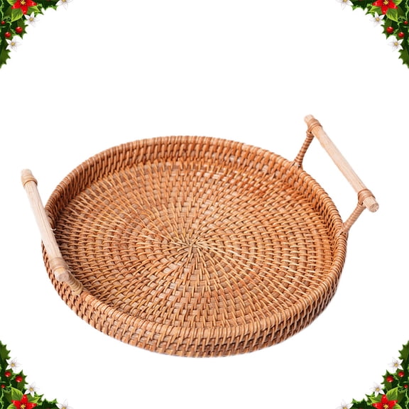 WHAMVOX  Snack Fruit Plate Round Storage Tray Rattan Woven
