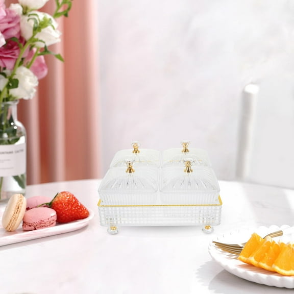 WHAMVOX  Snack Plate Platter Luxury Divided Serving with Lids Snacks Dish Tray Dried Travel Transparent