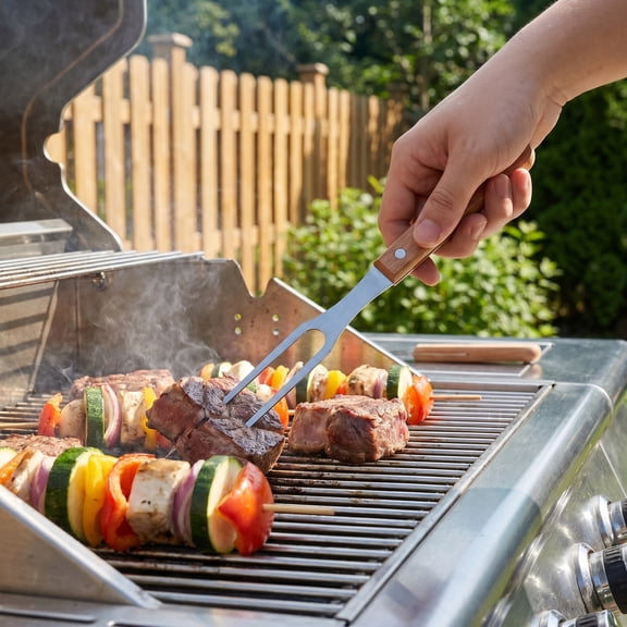 WHAMVOX Stainless Steel BBQ Fork Two Prong Meat Fork with Handle Cooking Fork for Kitchen Outdoor Barbecue Fork Grilling Fork for Steak for Serving BBQ Grilling