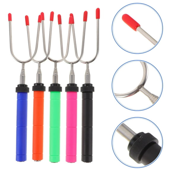 WHAMVOX Stainless Steel BBQ Forks for Grilling Meat and Vegetables Reusable with Assorted Colors 5pcs
