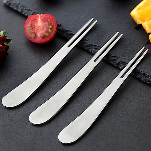 WHAMVOX Stainless Steel Fruit Forks 2 Prong Design for Eating Use Silver Color 3 Pieces