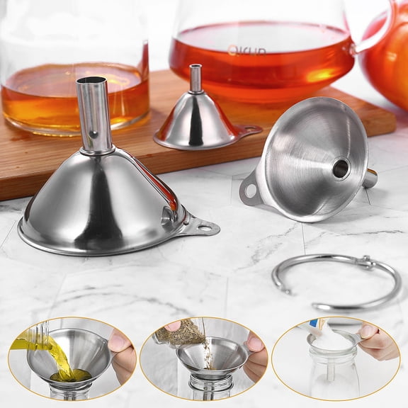 WHAMVOX Stainless Steel Funnel Set for Kitchen Use Silver Highly with Narrow Stem 3PCS
