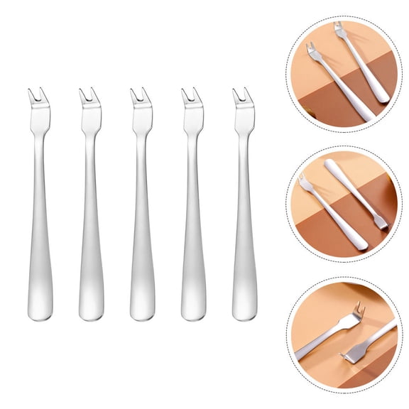 ROMANSENTIAL 5Pcs Camping Serving Forks Stainless Steel Bbq Forks for Meat and Sausages